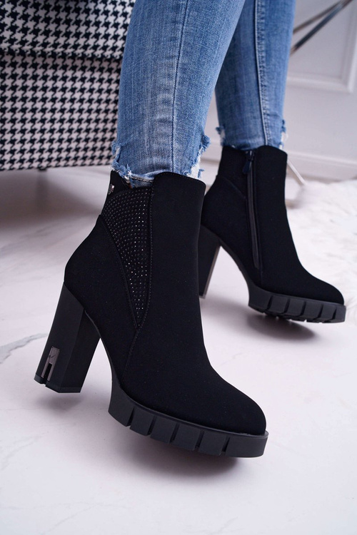 Жіночі черевики на шпильці на платформі з цирконами Чорний дерен