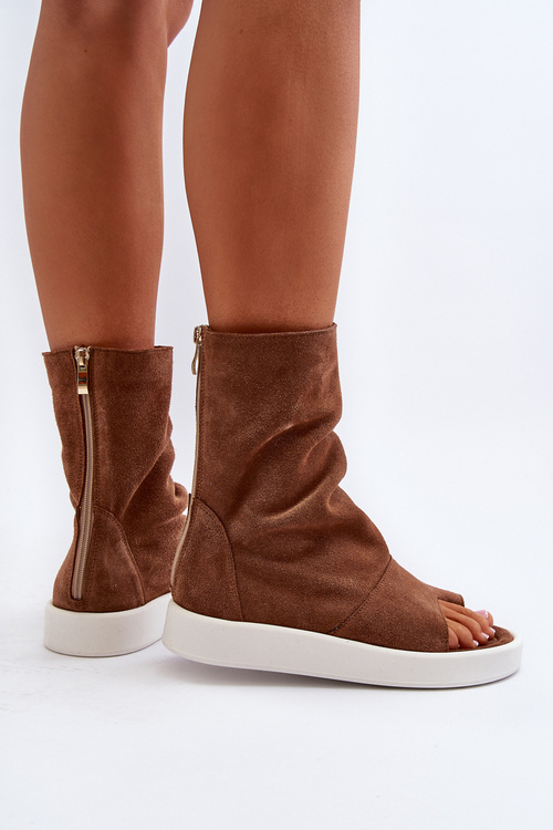 Коричневі жіночі замшеві босоніжки з верхом Zazoo 3441