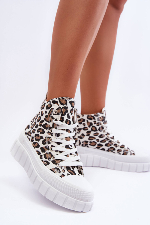 Жіночі високі кросівки з леопардовим малюнком білі Florensi