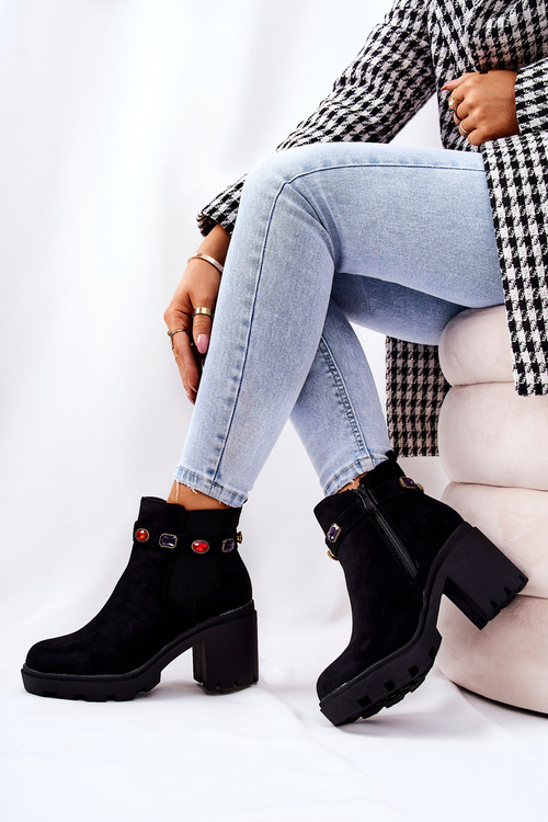 Жіночі чоботи на шпильці з кристалами Чорний Макбет