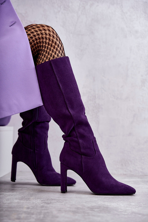 Чоботи жіночі на каблуці до коліна фіолетові Truly Love