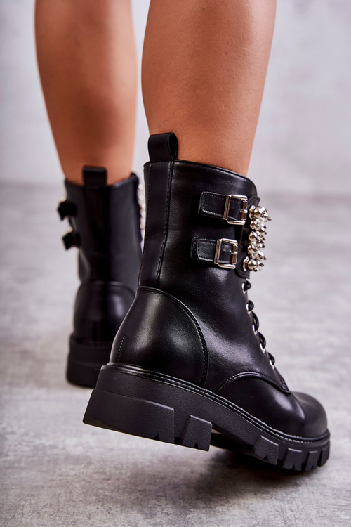 Жіночі чоботи з орнаментом на зав'язках чорні леонес