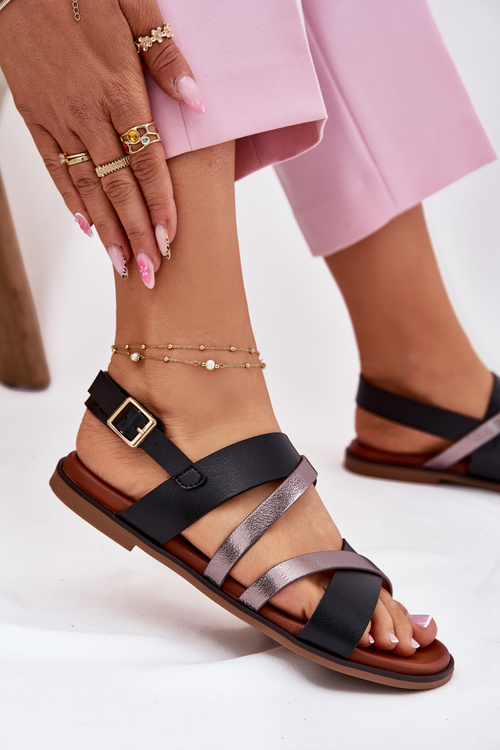 Жіночі Сандалі На Плоскому Каблуці З Ремінцями Чорні Sergio Leone SK086H