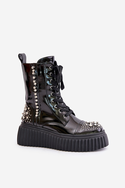 Лаковані ботильйони з декором на платформі D&A MR880-079 Чорні