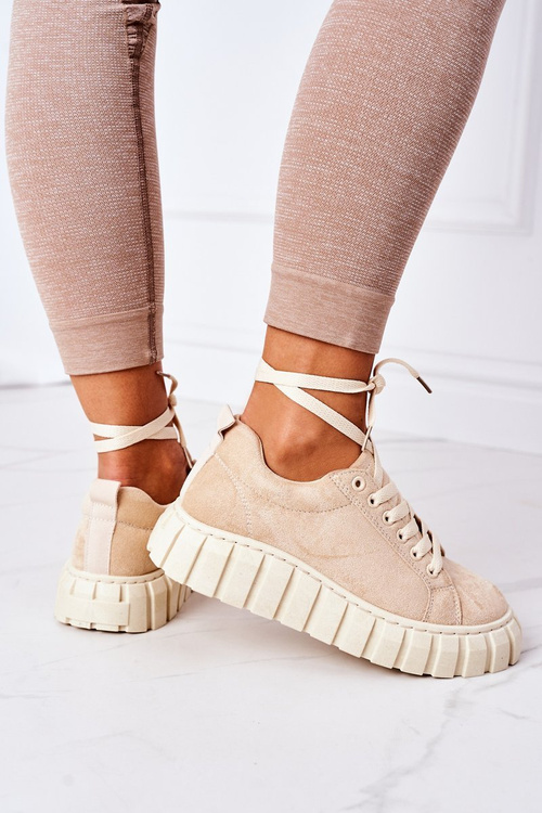 Замшеві кросівки на платформі бежеві