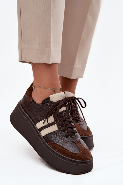 Шкіряні жіночі кросівки на платформі Zazoo 3775 шоколадні