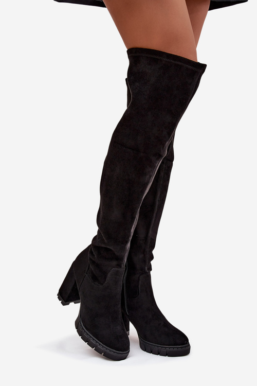 Жіночі чоботи до коліна на платформі екологічна замша чорний Tahlina