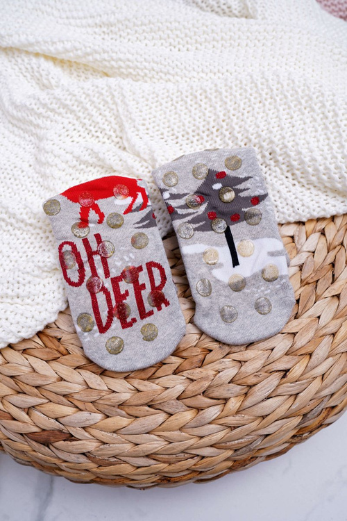 Жіночі новорічні шкарпетки проти ковзання сірі OH DEER