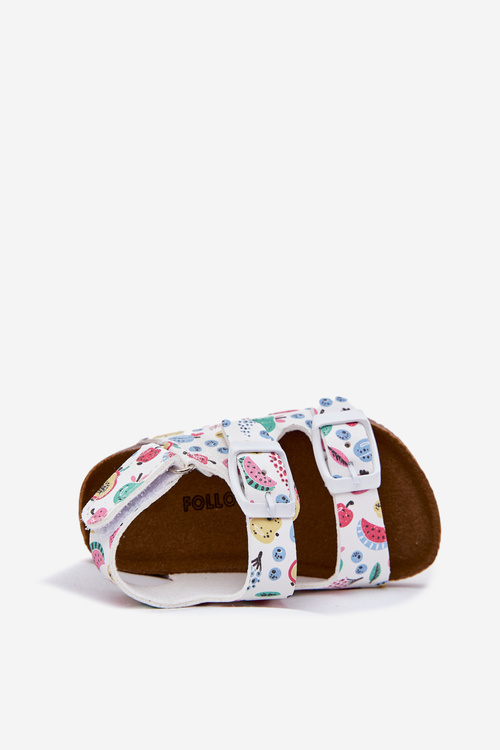 Дитячі сандалі на корковій підошві з пряжками фрукти білі Thessa