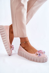 Шкіряні балетки на платформі з барвистим орнаментом. Рожевий ладет 