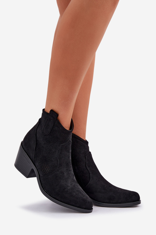 Перфоровані Ковбойські Чоботи На Замку Еко Замш S.Barski HY51-061 Чорні