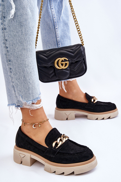 Жіночі лофери броги з ланцюжком чорні Luella