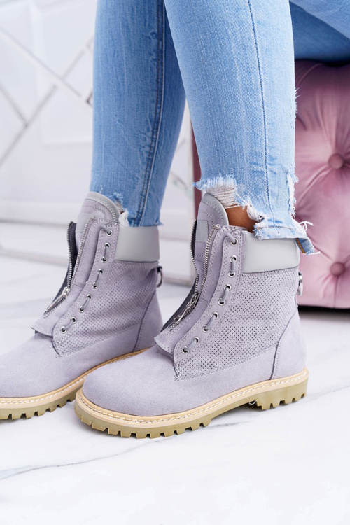 Жіночі сірі замшеві застібки Lu Boo з блискавками Ненсі