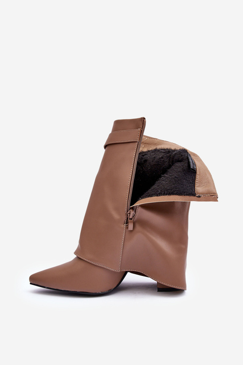 Темно-бежеві черевики Chevie на підборах зі шкіряною підкладкою