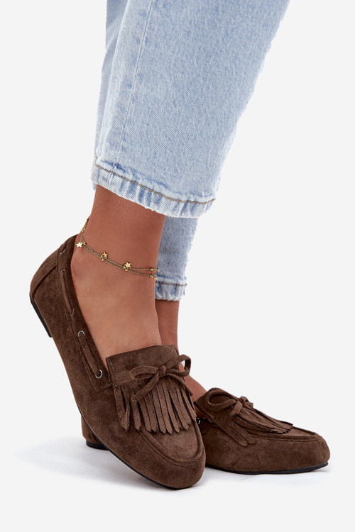 Жіночі мокасини з бахромою та бантом темно-зелені Olivianne