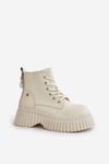 Теплі шкіряні ботильйони на масивній підошві світло-бежеві GOE OO2N4127