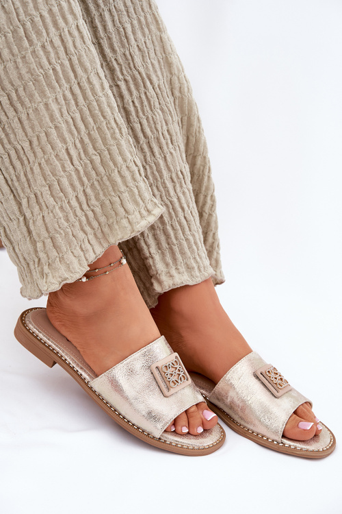 Жіночі Сандалі На Площині З Декором KV51-089 Золоті