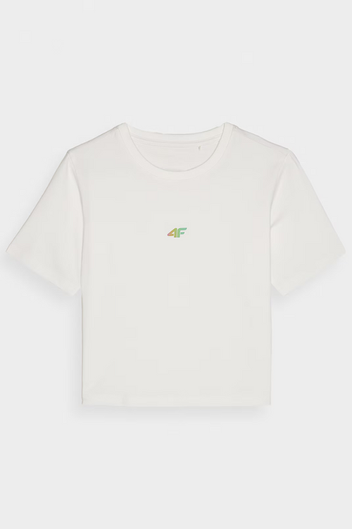 Жіноча бавовняна футболка Slim Cropped 4F біла 4FWAW24TTSHF1701-10S