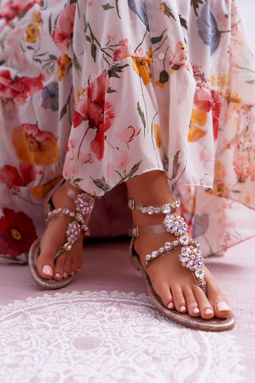 Жіночі босоніжки на плоскій підошві з цирконами Champagne Karra