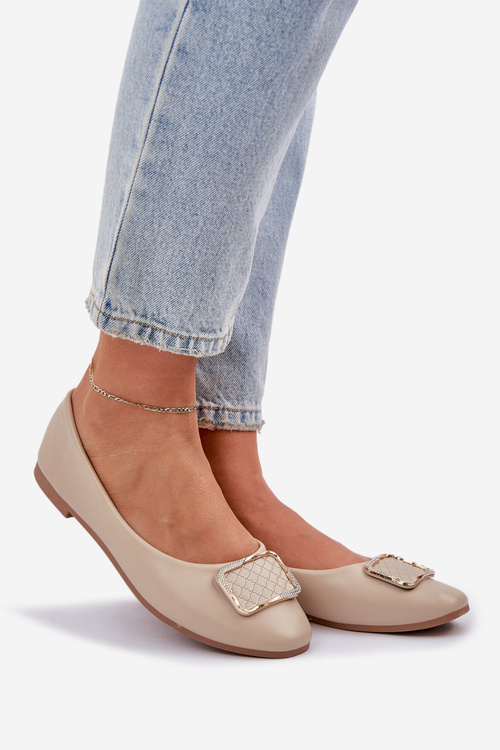 Еко Шкіряні Балерини З Декорацією Бежеві Тулнелія