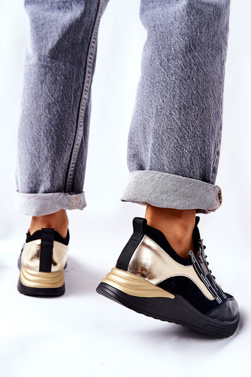 Шкіряні спортивні кросівки Чорно-золотий мінор