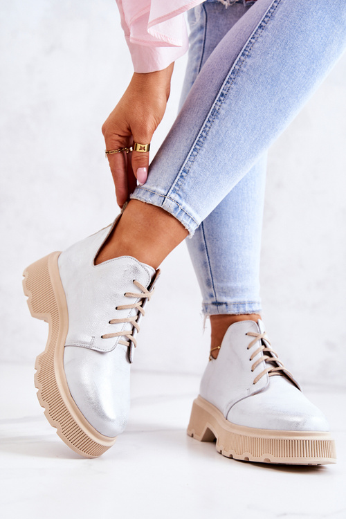 Броги На Масивній Підошві Ніколь 2701/005 Біло-Срібло