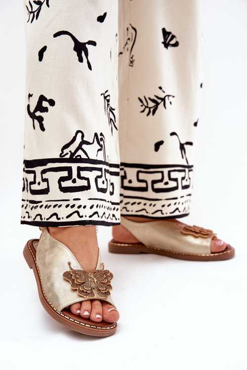 Жіночі сандалі на плоскому каблуці з прикрасою золоті Setorina