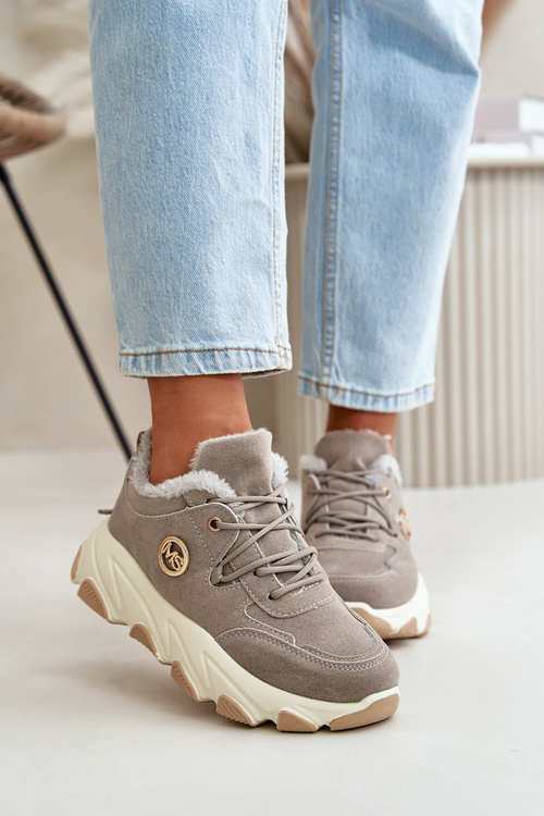 Тепле жіноче спортивне взуття на платформі сірого кольору Bialoa