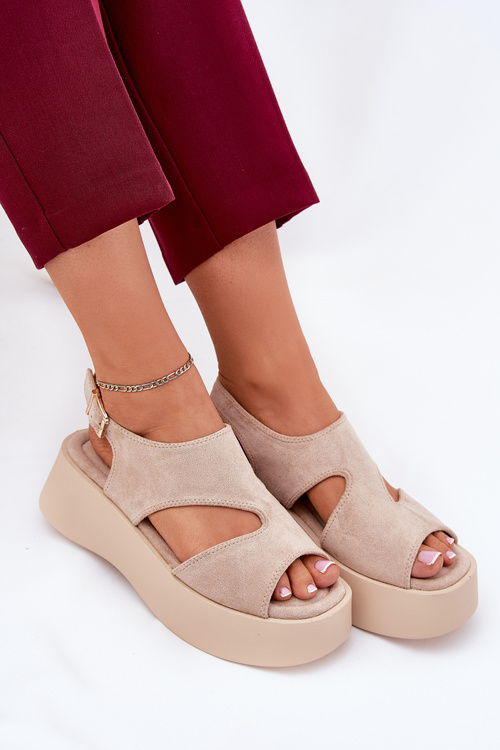 Жіночі Сандалі На Платформі Еко Замш Бежеві Каронія