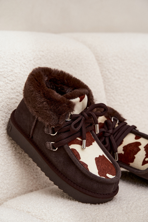 Жіночі снігові чоботи з натуральної замші з нашивками D.Franklin DFSH375008 Шоколадні