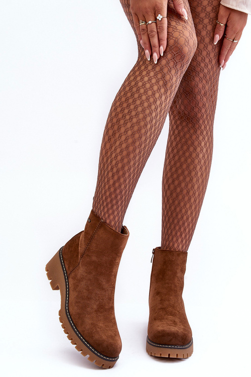 Замшеві ботильйони на плоскій каблуці та флісовій підкладці коричневого кольору Neafgi