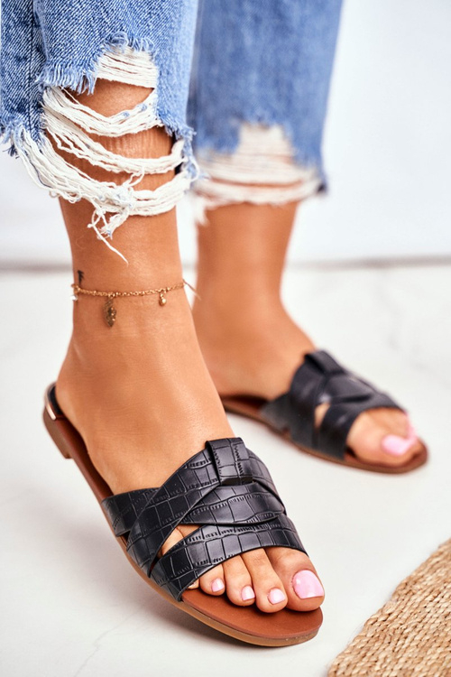 Жіночі шльопанці зі зміїною шкірою Black Chance