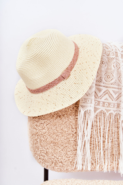 Солом'яний капелюх з паєтками світло-бежевий Iluna