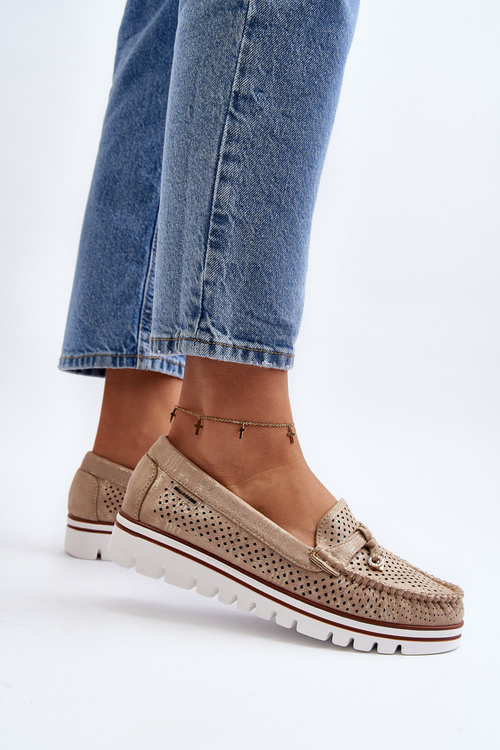 Жіночі ажурні мокасини з золотими деталями Twista