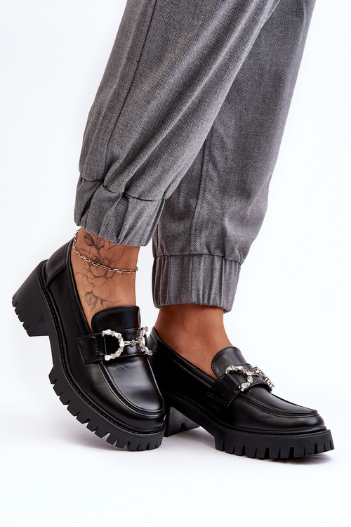 Жіночі шкіряні напівчоботи на масивному каблуці Lemmitty чорного кольору