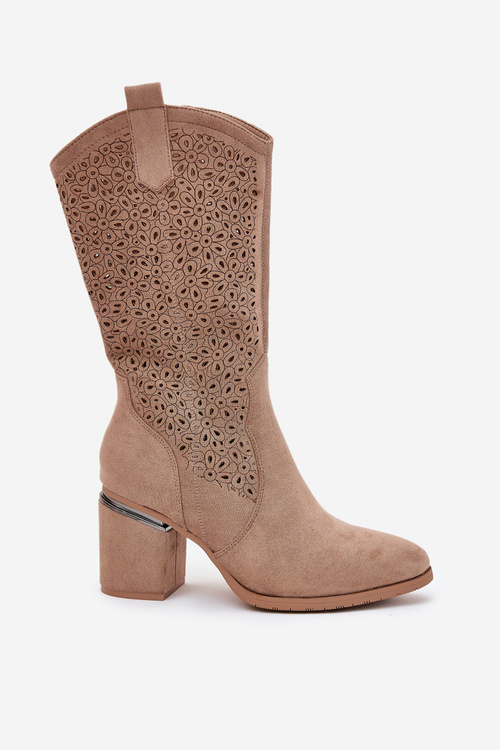 Вирізані Ковбойські Чоботи До Половини Гомілки S.Barski HY51-238 Бежеві