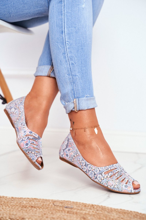 Жіночі балетки Maciejka Leather White Blue з малюнком 03497-13