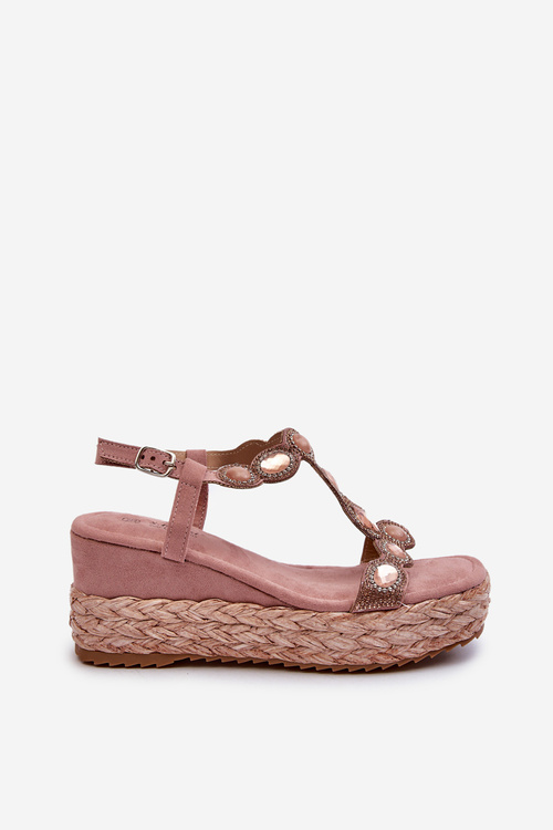 Жіночі босоніжки на танкетці з плетеними деталями S.Barski MY291 Рожеві