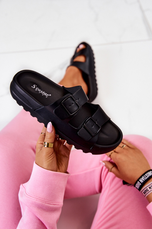 Гумові тапочки на платформі чорні Весті