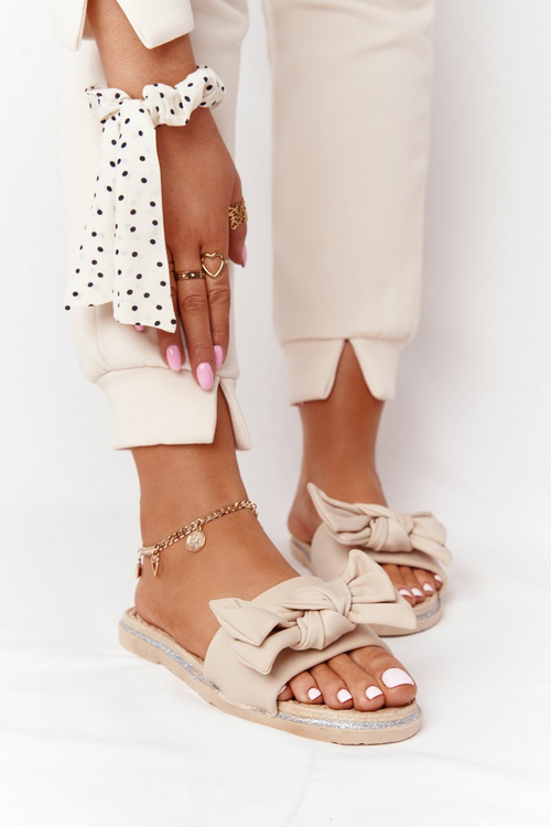 Гумові тапочки з бантом Бежеві Andrea