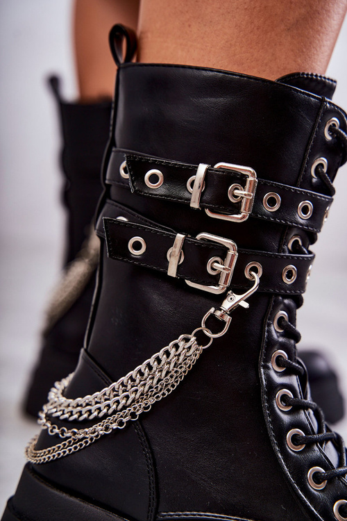 Високі робочі черевики з ланцюжком Чорні Montero