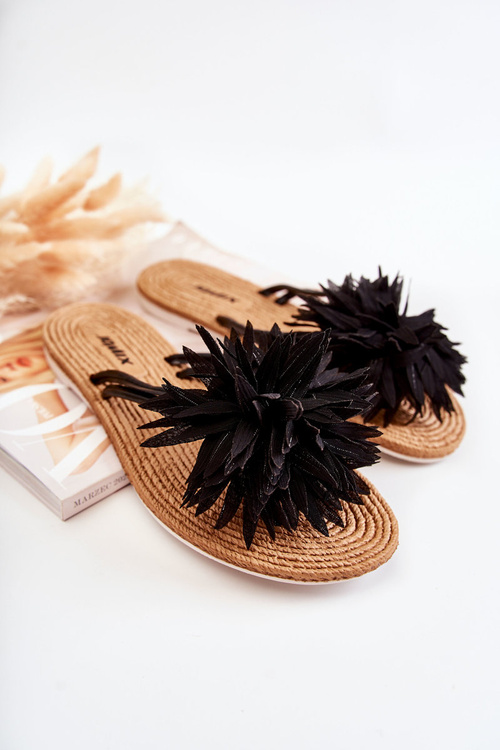 Жіночі шльопанці з тканинним орнаментом Чорні Eviana