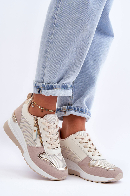 Жіночі кросівки на платформі сиван бежево-білі