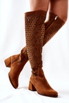 Ажурні замшеві високі чоботи коричневого кольору Hekilea