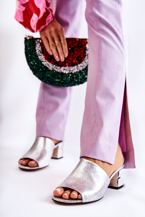 Шкіряні жіночі тапочки на підборах Silver Perry