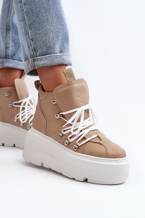 Шкіряне жіноче спортивне взуття Zazoo 3416 бежевого кольору