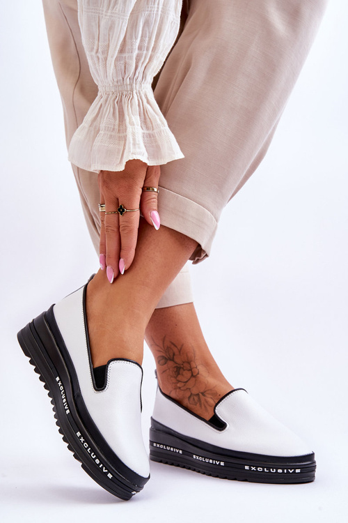 Шкіряні кросівки на платформі білі Madeline