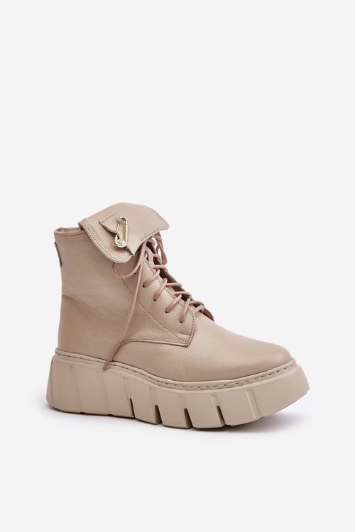 Жіночі шкіряні ботильйони Zazoo 60511 на платформі, утеплені, бежеві
