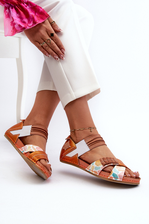 Шкіряні босоніжки на гумці Maciejka 03375-26 помаранчеві