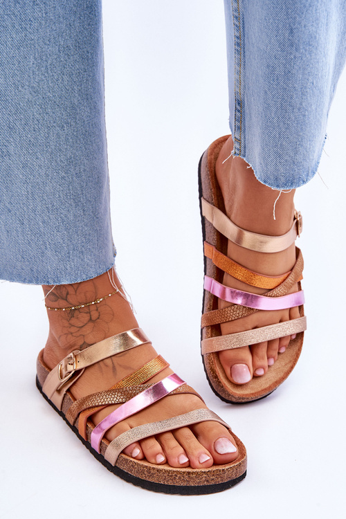 Жіночі тапочки на платформі в смужку Gold Clover